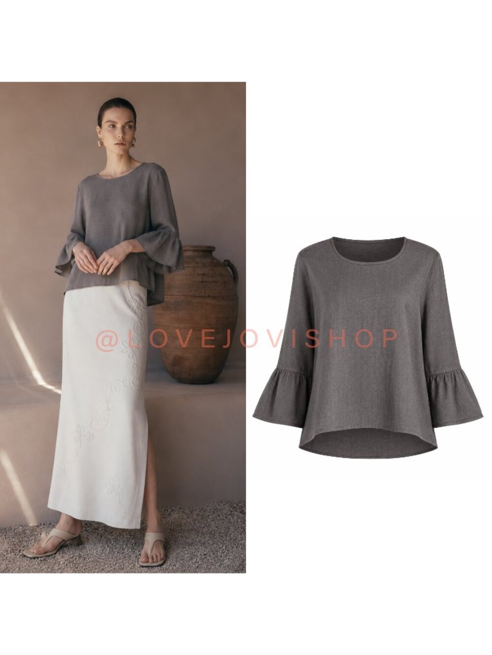Resort | Bryn Walker Linen Ruffle 3/4 Sleeve Top | Color Easel | Fran Light S